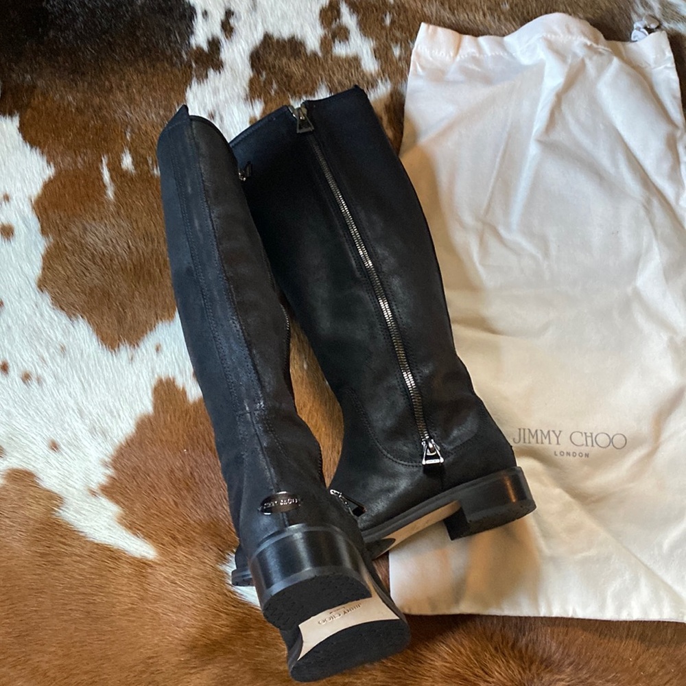Jimmy Choo tall leather riding boots.